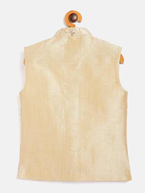 Beige Silk Blend Embroidered Nehru Jacket